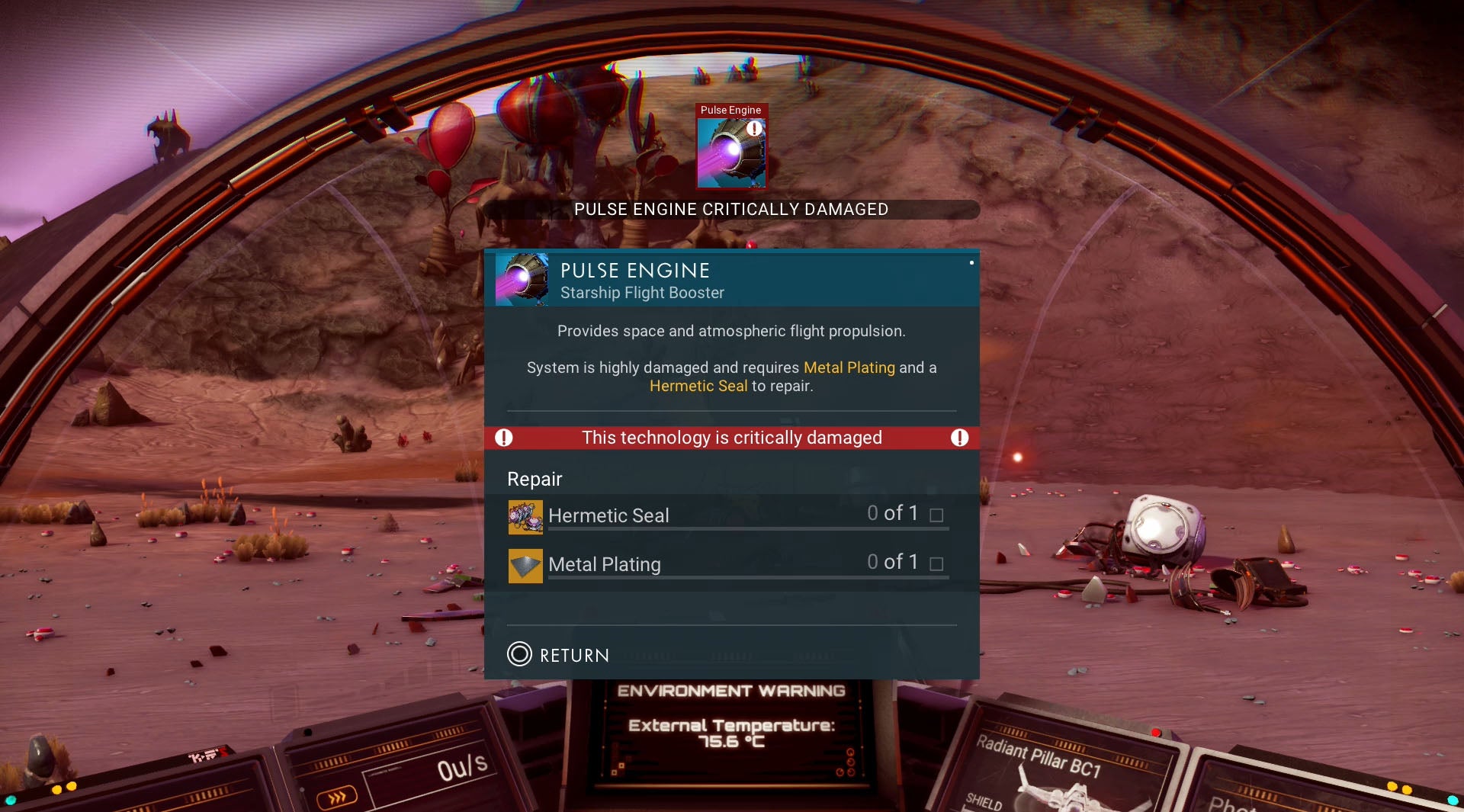 No Man's Sky ship repairs Hermetic Seal, Pure Ferrite, Dihydrogen